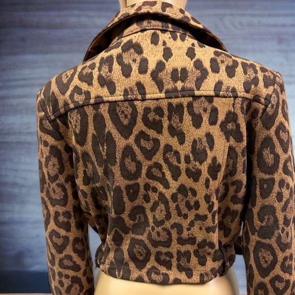 Triple Seven Sueded Leopard Print Lightweight Belted Mini Fashion Moto Jacket M - Picture 2 of 7